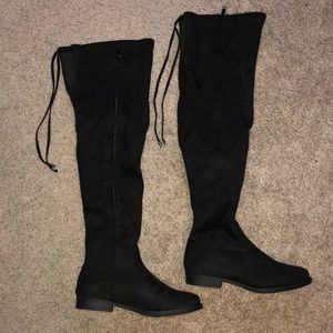 Black Thigh High Boots with Drawstrings